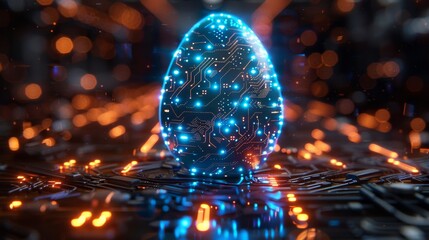Aufkleber - A futuristic Easter egg in tech style. Digital modern illustration of an abstract 3D egg with circuit board texture.