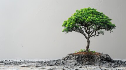 Poster - In this concept business image, a tree grows up in an arrow shape over a white background.