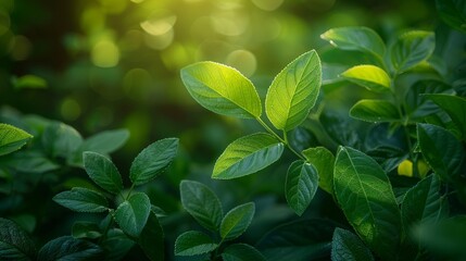 Poster - The summer environment of a green leaf in a garden. Greenery environment ecology wallpaper with natural green leaves for the spring season.