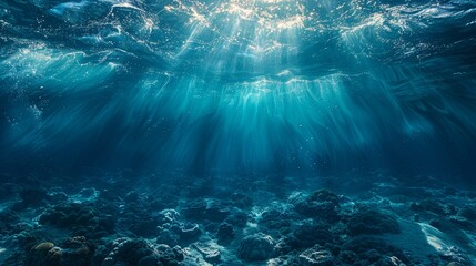 Poster - Ocean Underwater - Blue Sunlight Over Deep Abyss