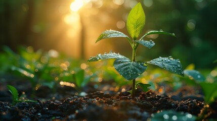 Wall Mural - An early morning plant in the light