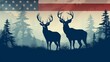 Two Deer Standing in Front of American Flag