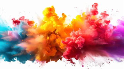Wall Mural - Colorful liquid ink splash abstract background. Artistic rainbow paint collage mix flow drip. Fluid color wave yellow, red, orange, green, blue, purple, white. Vibrant cloud motion header concept.