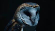 Stunning Close-up Portrait Of Barn Owl On A Black Background In Moody Lighting