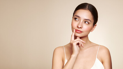 portrait beautiful young woman with clean fresh skin. model with healthy skin. cosmetology, beauty a
