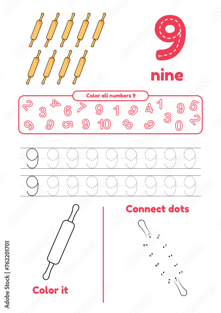 Many games on one page for kids education. Color page, connect dots ...