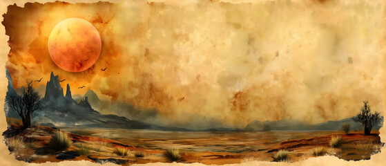 drawing of an ancient valley of the wild west. illustration on the theme of backgrounds and history 