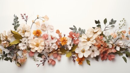 Aufkleber - Generative AI An elegant display of seasonal blooms artistically composed on a white background, providing a blank canvas for customizable texts or branding elements