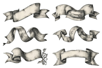 hand drawn ribbons isolated on transparent background with clipping path. cut out. 3d render