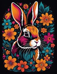 Spectrum Spirit: Vibrant Bunny Illustration for T-Shirt Design