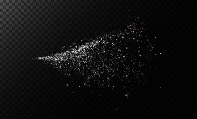 Wall Mural - White scattering of small particles of sugar crystals, flying salt, top view of baking flour. White powder, explosion of powdered sugar isolated on dark background. Vector illustration.	