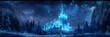 Captivating Winter Wonderland: Majestic Ice Castle Illuminated under the Starry Night