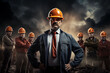 Construction foreman leading a team of workers. Generative AI