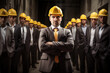 Construction businessman foreman leading a team of workers. Generative AI