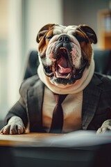 bulldog in a business suit. shouted at his subordinates. great emotions. generative ai