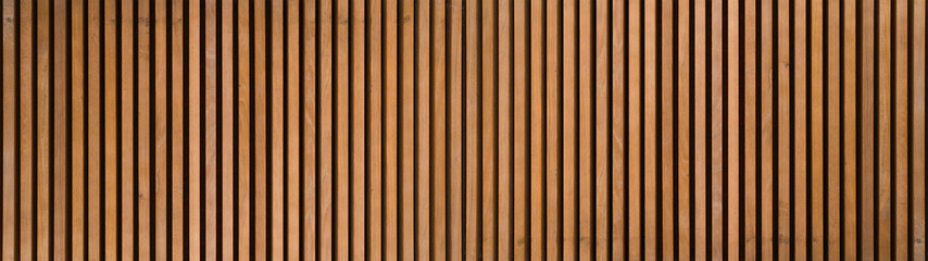 Poster - Wood background banner panorama long - Brown wooden acoustic panels wall texture , seamless pattern..