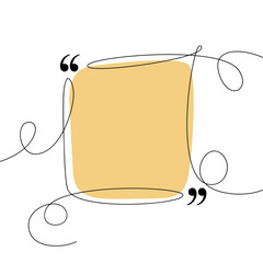 Poster - Square quote frame. Speech bubble line art. Continuous black lines with quotation marks. Hand drawn sketch outline. Vector illustration.