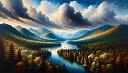 Wall Mural - Oil Painting of Lake Placid, New York