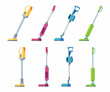 Vacuum cleaners vector cartoon set isolated on a white background.