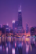 Captivating Skyline of Chicago: Illinois’ Dazzling Landmark Amidst the Reflective Lake Michigan in Night