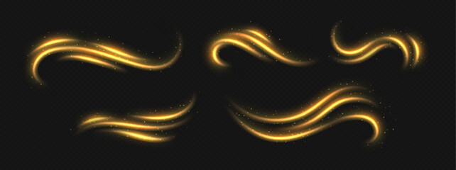 Wall Mural - golden light trails, light in motion, glowing speed lines with sparkles. bright gold decoration, lum
