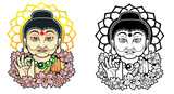 Fototapeta Pokój dzieciecy - legendary buddha with flowers, design illustration