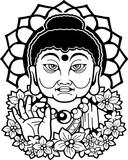 Fototapeta Pokój dzieciecy - legendary buddha with flowers, design illustration