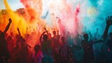 Fototapeta Sport - people at the Holi festival  party throwing colors