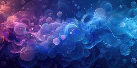 Wall Mural - blue-purple bubbles, circles or bokeh. light spots under water and shining rays. beautiful blurred b