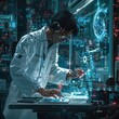 A scientist in a high-tech lab, programming an advanced AI system Scene