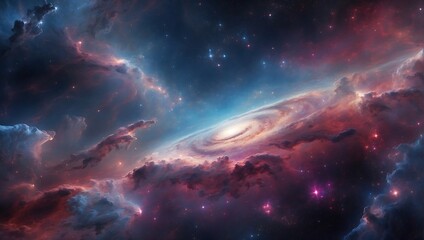 Nebulae and galaxies in outer space. Abstract cosmos background with colorful sky. ai is generated