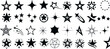 Star Vector Illustration:, star silhouette vector illustration featuring a diverse collection of stars and star like shapes,showcases solid, outlined, and dotted stars