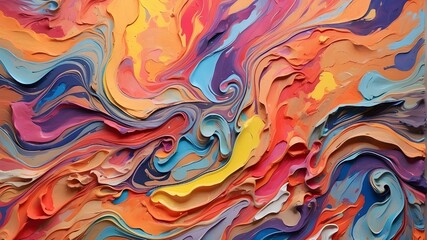 Wall Mural - Bright hues, rainbow color swirls, and a banner with a colorful background are all featured in this abstract marbled acrylic paint and ink painting.