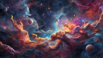 nebulae and galaxies in outer space. abstract cosmos background with colorful sky. ai is generated