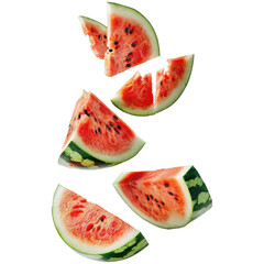 Poster - Sliced watermelon, sliced and suspended in the air with spaces between the slices, isolated on transparent background