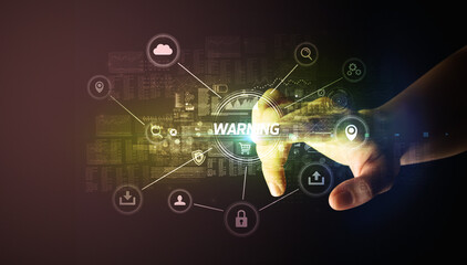 Poster - Hand touching cybersecurity button concept