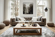 Inviting setup with two sofas and vintage table in Scandinavian style.