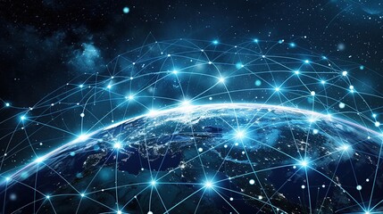 Poster - An artistic representation of the Earth's digital network, showcasing the global reach of technology and communication with a captivating space backdrop