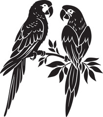 Wall Mural - Black silhouettes of parrot showcasing their distinct poses and features