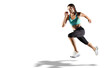 Sports transparent background. The woman with runner on the street be running for exercise.