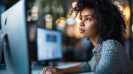 Poster - business woman on computer 
