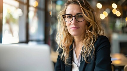 Poster - business woman on computer 
