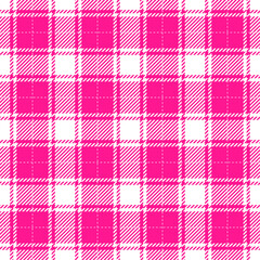 Wall Mural - Hot pink and white color striped lines tartan check seamless plaid pattern background for textile design, napkin, handkerchief, blanket, cover, tablecloth. Vector illustration.