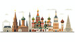 Most popular buildings of Russia flat vector isolate