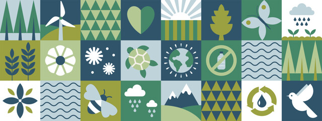 Earth Day environment issues posters, brochures, web banner, background