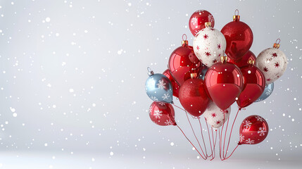 Wall Mural - Christmas balls or balloons on one corner of white greeting card, holiday celebrations