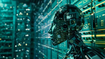 Poster - Sophisticated Robot Engaged in Machine Learning. Generative ai