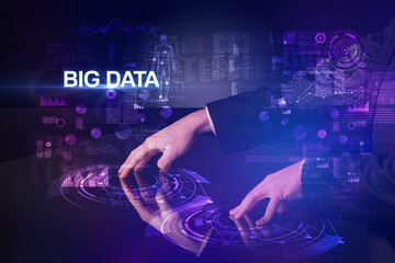 Poster - Businessman touching huge display concept
