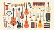 Abstract illustration of various musical instruments, vector art