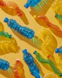 A minimalistic view of superworms transforming plastics into new beginnings, surrounded by the simplicity of polypropylene and bottles, Surealistic, fantasy